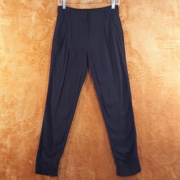 THEORY Womens Pants Size 0 Black Pleated Jogger Lightweight Rayon Pockets JOLENA - Picture 1 of 10